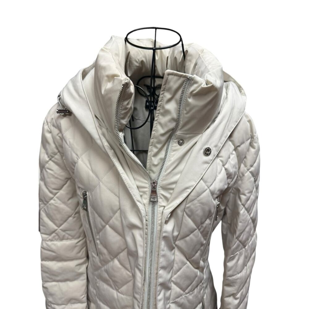 Karl Lagerfeld Cream Quilted Hooded Puffer Jacket Large - Picture 3 of 9